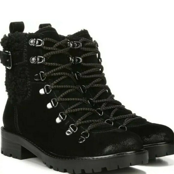 Sam Edelman Shoes - Sam Edelman Tenlee Black Faux Shearling Suede Hiker Lace Up Boots 7.5